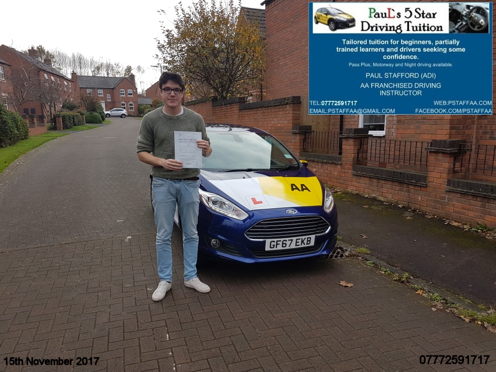 First Time Driving Test Pass Paul Andrews with Pauls 5 Star Driving Tuition